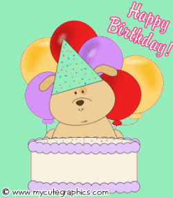 Happy Birthday Puppy Cake and Balloons